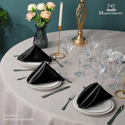 Manyshofu 50 Pieces Black Satin Napkins - 12x12 Inches Cloth Napkins, Square Satin Fabric Napkin Set - Elegant & Smooth Table Napkins for Wedding Dinner Party Lunch Banquet