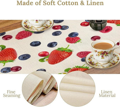 Strawberry Table Runner Spring Summer Fruit Wild Berry Forest Garden Dinner Runner for Farmhouse Party Holiday Home Kitchen Dining Table Decor 13x90