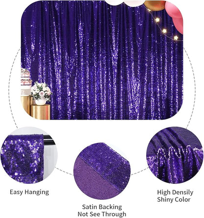 SquarePie Sequin Backdrop Less Transparent Background Sparkly Curtain for Wedding Halloween Party 8FT x 8FT Purple