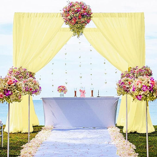 DUOBAO Yellow Chiffon Backdrop Curtain-2 Panels 58x120-Inch Wedding Backdrops Drape Yellow Curtains for Bedroom Voile Window Drapes Photography Background for Party Ceremony