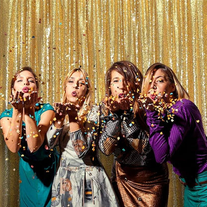 JYFLZQ Gold Sequin Backdrop Curtains 6ft x 8ft 1 Panel Glitter Photo Booth Backdrops Sparkly Photography Background Drapes for Parties Wedding Bridal Showers