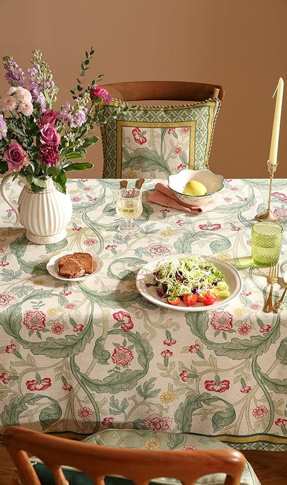 patdrea Designer French Rectangle Table Cloth,Vintage Linen Durable Leaves Pattern Floral Extra Long Tablecloth,Decor Table Cover for Kitchen Dining,Christmas,Thanksgiving,67"x118"-Cecilia a