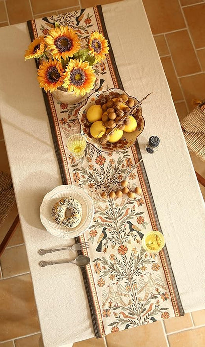 Decorative Linen Small Table Runner 63 Inches Long,Floral Rustic Runner for Table Decor Tabletop Cheesecloth Table Runners for Kitchen,Dining,Party,Home,Christmas,12"*63"