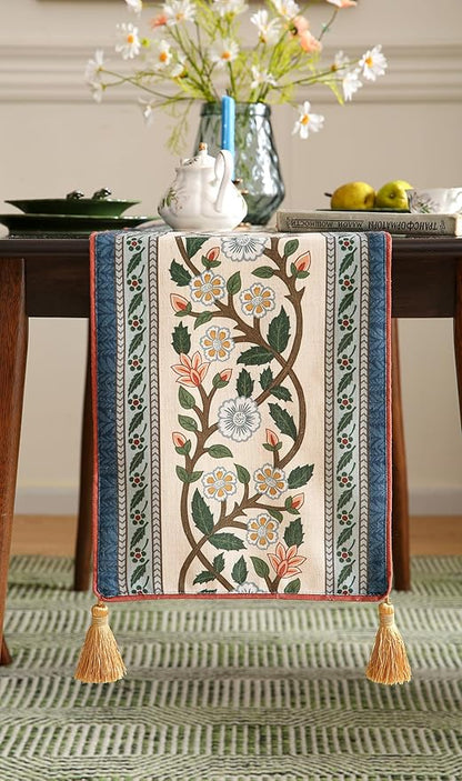 ISAENNE Designer Vintage Elegant Linen Extra Long Table Runner 118 Inches,Colorful Flower Pattern Soft Table Runners for Dining Tables,Thanksgiving,Kitchen Tables,Christmas,12"*118"-Naples C