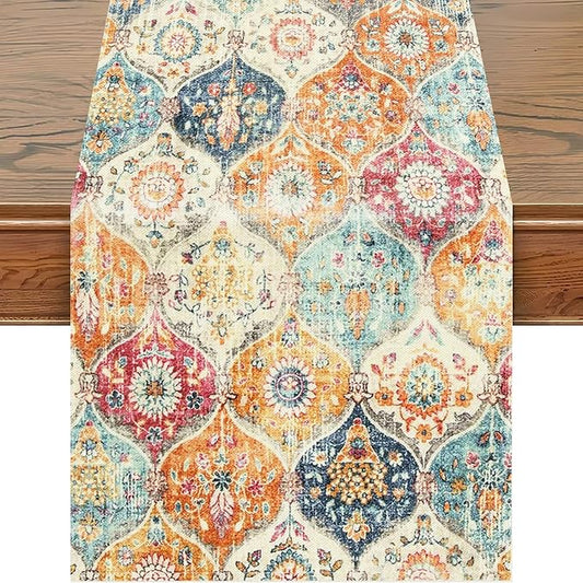 Snycler Table Runner Boho Table Runners Vintage Elegant Farmhouse Table Center Linen Decor for Home Dining Party Entrance (13x48 Inch) Boho-Yellow
