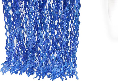 4 Pack 3.3 ft x 6.6 Wavy Sparkle Dark Blue Foil Fringe Backdrop Curtain - Navy Blue Streamer Backdrop Tinsel Curtains for Door Streamers Ocean Birthday Party Decorations Disco Party