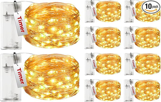btfarm 10 Pack Fairy Lights Battery Operated with Timer, 10FT 30LED Twinkle Lights Waterproof, Copper Wire Christmas String Lights Battery Powered for Indoor Outdoor Wedding Party Holiday Decorations
