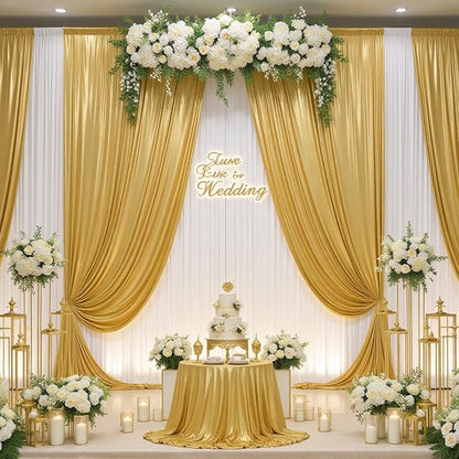 30ft x 10ft Gold Sequin Backdrop Curtain for Parties, Wrinkle Free Thick Glitter Photo Backdrop Drapes 6 Panels 5x10FT Back Drop Cloth Shiny Fabric for Wedding Birthday Photography Background