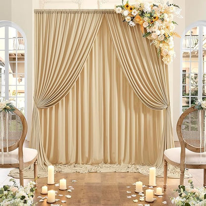 40ft x 10ft Wrinkle Free Beige Backdrop Curtain for Wedding Parties, Thick Polyester Photo Backdrop Drapes for Baby Shower Engagement Birthday Party Backdrop Stand,5ft x 10ft 8 Panels