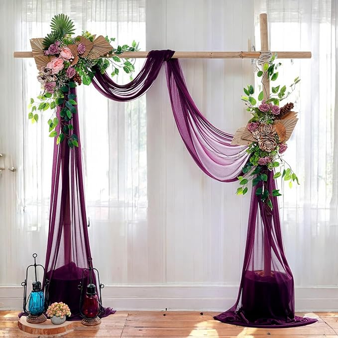 MDS Halloween Chiffon Draping Fabric - 2 Panel, 30" Wide x 75ft Long - Sheer Spooky Arbor & Canopy Drapery for Haunted House Backdrops, Party Ceilings, DIY Costumes & Themed Events - Eggplant