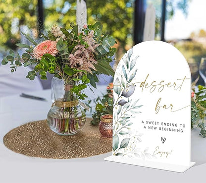 Acrylic Wedding Signs, Greenery Theme Dessert Bar Sign, Wedding Reception Signage, Bridal Shower Table Decor with Stand, Dessert Bar Supplies for Engagement, Anniversary, Newlywed Event and Party, 06