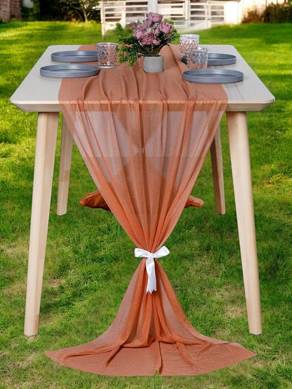 MDS 20 Pack 10ft Chiffon Table Runner 29 x 120 Inches Sheer Wedding Runner Romantic Rustic Table Runner for Wedding Decorations, Birthday Parties, Bridal Shower Party Arch Decor - Coral Peach