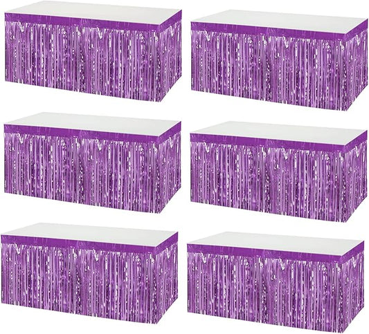 6 Pack 29x108 Inch Metallic Foil Fringe Tinsel Table Skirts Banner for Rectangle Tables Streamer Garland Backdrop for Wedding, Birthday, Parade Floats, Christmas Party Decoration(Light Purple)