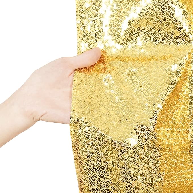 Poise3EHome 10Ft x 10Ft Gold Sequin Backdrop Curtain, Glitter Thick Not See Through Satin Background Drapes, Sparkly Opaque Photography Curtain Backdrop for Wedding Party Decor