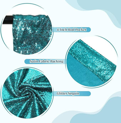 SquarePie Sequin Backdrop Less Transparent Background Sparkly Curtain for Wedding Party 8FT x 8FT Teal