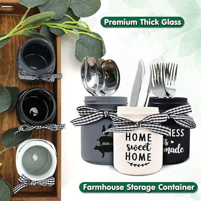 Mini Mason Jar Centerpiece Table Decorations for Farmhouse Coffee Table Dining Table Decor Tiered Tray Jar with Lids for Kitchen Living Room Set of 3