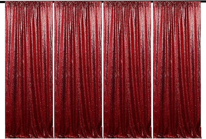 JYFLZQ Burgundy Sequin Backdrop Curtains 2ft x 8ft 4 Panel Glitter Photo Booth Backdrops Sparkly Photography Background Drapes for Parties Wedding Bridal Showers