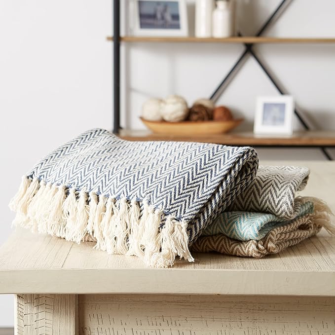 DII Woven Basic Tabletop Collection, Chevron Table Runner, 15x108, French Blue