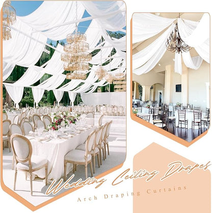 6 Panels White Ceiling Drapes for Wedding 5ftx20ft Sheer Drapery Chiffon Fabric Arch Draping Curtains for Party Ceremony Birthday Baby Shower Reception Stage Ceiling Decorations
