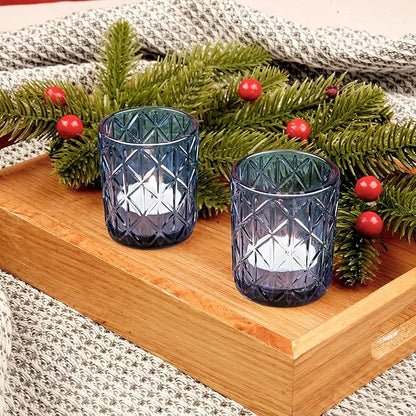 48pcs Blue Votive Tealight Candle Holders, Glass Tea Light Candle Holders for Table Centerpieces, Candle Holder for Wedding Decor, Gift, Home Decoration（Blue,48）