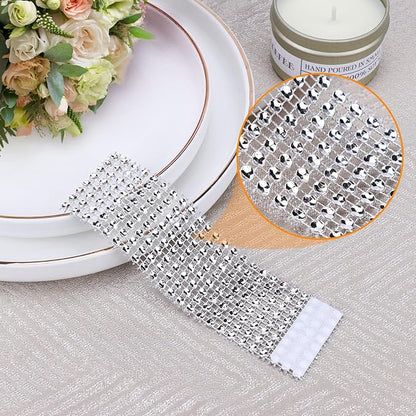 Bling Napkin Rings Set of 150, Rhinestone Silver Napkin Rings Diamond Adornment Napkin Holder Bulk for Wedding, Dinner, Party, Table Decorations, White