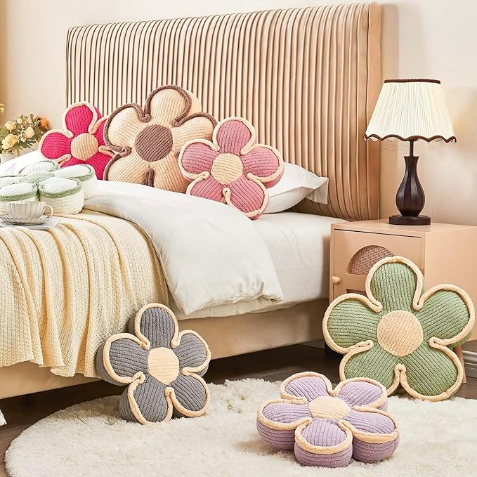 Flower Shaped Floor Cushion & Decorative Throw Pillow, Soft Plush Seating Cushion, Grey (17.7 Inch)