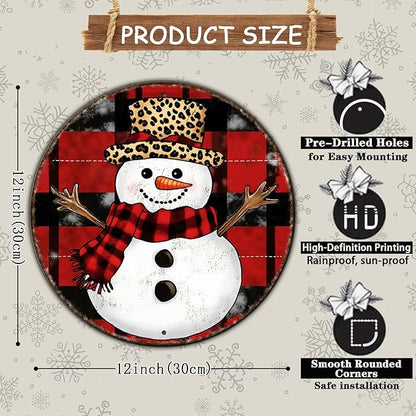 Round Christmas Snowman Tin Sign Vintage Snowman Sign Rustic Wall Decor For Christmas Home Fireplace And Holiday Gatherings Retro Sign 12 * 12 in