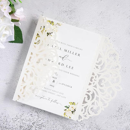 20Pcs Ivory Laser Cut Invitation Cards With Blank Inner Sheets for Wedding Cards Bridal Shower Engagement Quinceanera Invitation (No Envelopes)