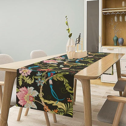 Floral Butterfly Table Runner Seasonal Spring Flower Bird Table Decoration Table Runner for Home Party Decoration 13x60 Inch