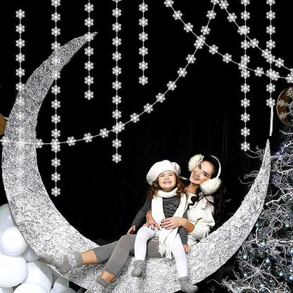 Snowflake-Snow Silver Christmas Party-Decoration Garland - 52ft Frozen Winter Wonderland Ornaments Hanging Paper Streamers,New Years Birthday Baby Shower Wedding Holiday Ceiling Decor Hugfond