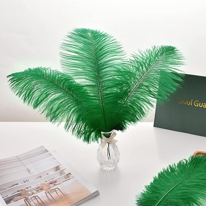 Ballinger Craft Green Ostrich Feathers - 24pcs 8-10inch Feathers for Vase, Wedding Party Centerpieces Mardi Gras Decorations and Home Decor…