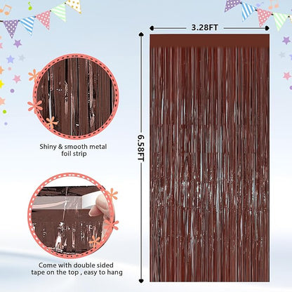 2PCS Coffee Foil Fringe Backdrop Curtains, Brown Tinsel Streamers Birthday Party Decorations, Fringe Backdrop for Graduation, Baby Shower, Gender Reveal, Disco Party Bachelorette Xmas Party Decors