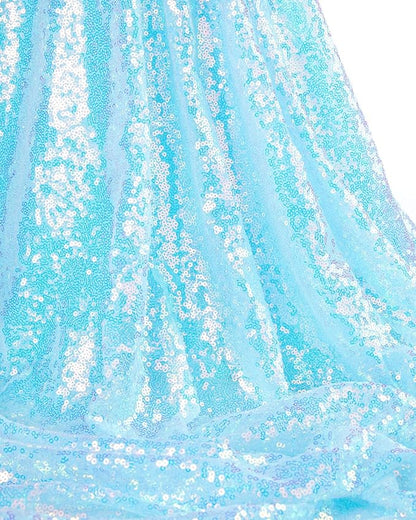 QueenDream Iridescent Tablecloth Blue Sequin Table Cloth Overlay Glitter Mermaid Birthday Party Decorations 90x132 Inches