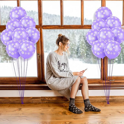 Skylety 40 Pieces Snowflake Balloons Bulk Winter Transparent Snowflake Latex Balloons for Christmas Birthday Wedding Party Decorations(Macaron Purple)