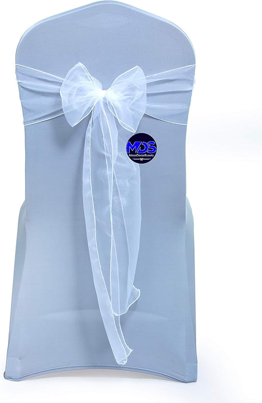 MDS Pack of 50 PCS Organza Chair Sashes Wider Dining Chair Bows Ribbon Tie Back for Wedding Party Birthday Bridal Shower Reception Event Banquet Home Chair Cover Decoration - White