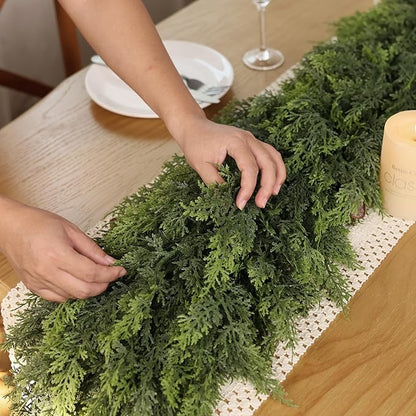 Christmas Cedar Garland - 9ft Artificial Cedar Garland Faux Lush Green Fake Pine Needles for Fireplace,Table,Window,Stairs,Mante,Holiday Indoor Outdoor Xmas Decor(1PCS)