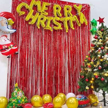 Foil Fringe Curtain Party Decorations - Black Red Metallic Tinsel Backdrop Party Steamers Curtains for Birthdays Halloweens Christmas Theme Prom Holidays Parties Decorations