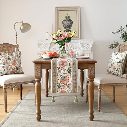 ISAENNE Designer Vintage Linen Table Runner 102 Inches Long,Elegant Floral Pattern Wrinkle Resistant Table Runners for Dining Tables,Thanksgiving,Kitchen Tables,Christmas,12"*102"-Daffy B