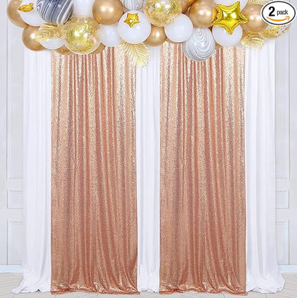 Poise3EHome Rose Gold Sequin Backdrop,2 Panels 2FTx8FT Glitter Background for Party Birthday Party Baby Shower Wedding Christmas Thanksgiving Holiday Festival Decor