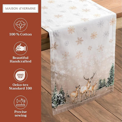 Maison d' Hermine Table Runner 100% Cotton Single Layer Table Runners 108 inches Long for Thanksgiving Christmas Decorations Home Kitchen Dining Party Wedding (Deer in The Woods, 14.5" x 108")