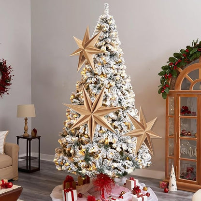 3PCS 12inch 7-Pointed Natural Paper Star Landerns Hanging Decoration Set Festive Holiday Decor Stars Shape Landerne for Christmas Home Deco