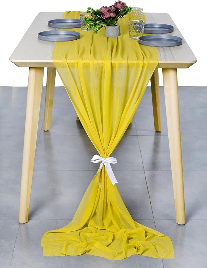 MDS Halloween Chiffon Table Runner - 12 Pack, 29 x 170 Inches, 14ft Each - Sheer Spooky Table Runners for Haunted House Parties, Trick-or-Treat Tables, Witchy Décor, Wedding & Events - Yellow