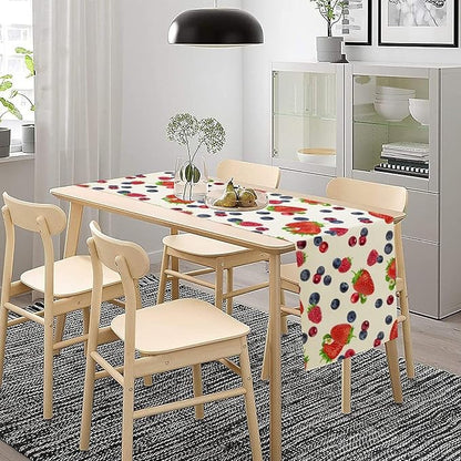 Strawberry Table Runner Spring Summer Fruit Wild Berry Forest Garden Dinner Runner for Farmhouse Party Holiday Home Kitchen Dining Table Decor 13x70