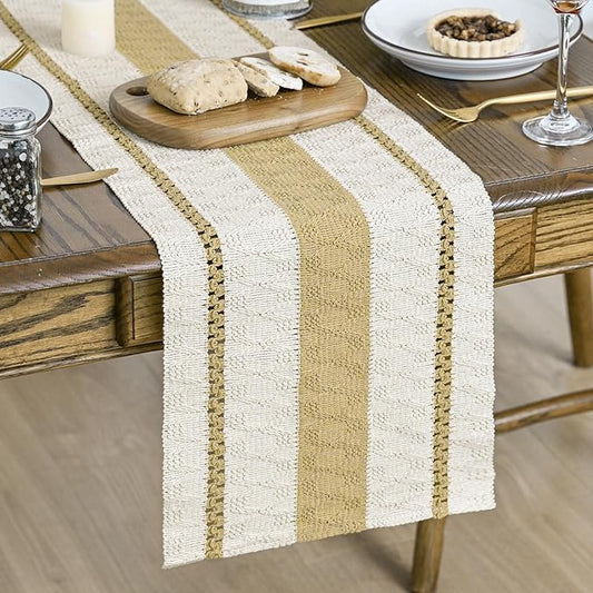 Artoid Mode Burlap Brown Farmhouse Woven Rustic Table Runner, Seasonal Holiday Hollow Kitchen Dining Table Decoration for Home Party Decor 12x90 Inch