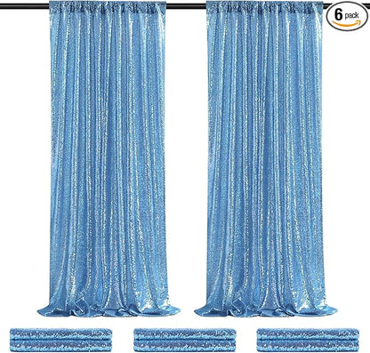 Baby Blue Backdrop Curtains for Party Sequin Fabric 12ftx8ft for Wedding Photography Background Home Decorations 6 Pieces 2ftx8ft
