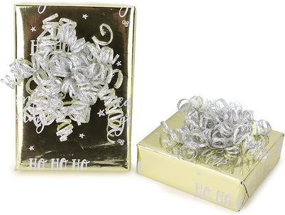 6" Metallic Silver Christmas Curly Ribbon Bows for Gift Wrapping Self Adhesive Gift Bows for Holiday Decor, Baskets, Birthday, Wedding, Presents, Party Favors Decorations 6 Counts