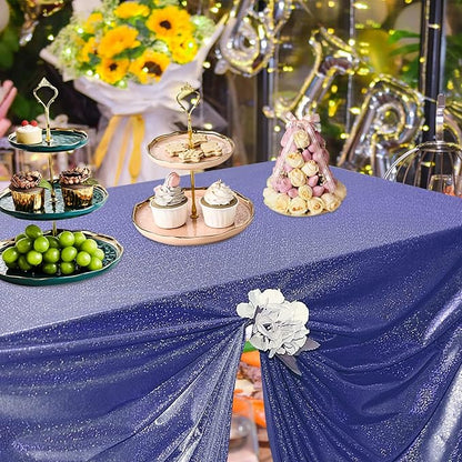 Fitable Sequin Tablecloth for Parties 60x102 Inch - Sparkle Glitter Laser Rectangle Overlay for Independence Day Decoration Ceremony Birthday Holiday Banquet, Dark Blue