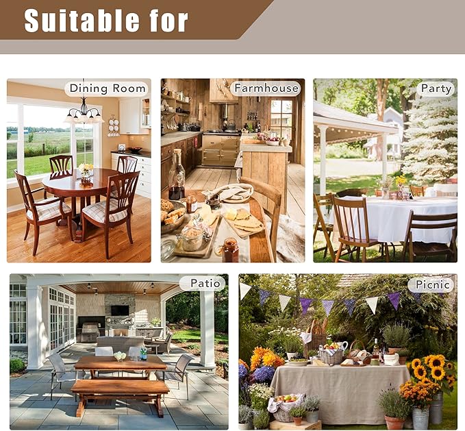 Fitable Faux Linen Tablecloth Rectangle 60 x 102 Inch - Rustic Fabric Table Cloth for 6 Foot Tables, Nature Faux Burlap Table Cover for Kitchen Dining, Party, Farmhouse