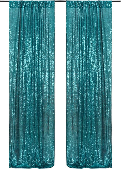 Poise3EHome 2Pcs 2Ft x 8Ft Teal Sequin Backdrop Curtains, Glitter Photography Background, Sequence Xmas Thanksgiving Backdrop for Wedding Party Holiday Festival Decor