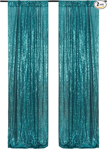 Poise3EHome 2ft x 8ft Teal Sequin Backdrop Curtains 2 Panels for Photography Party Decoration, Teal
